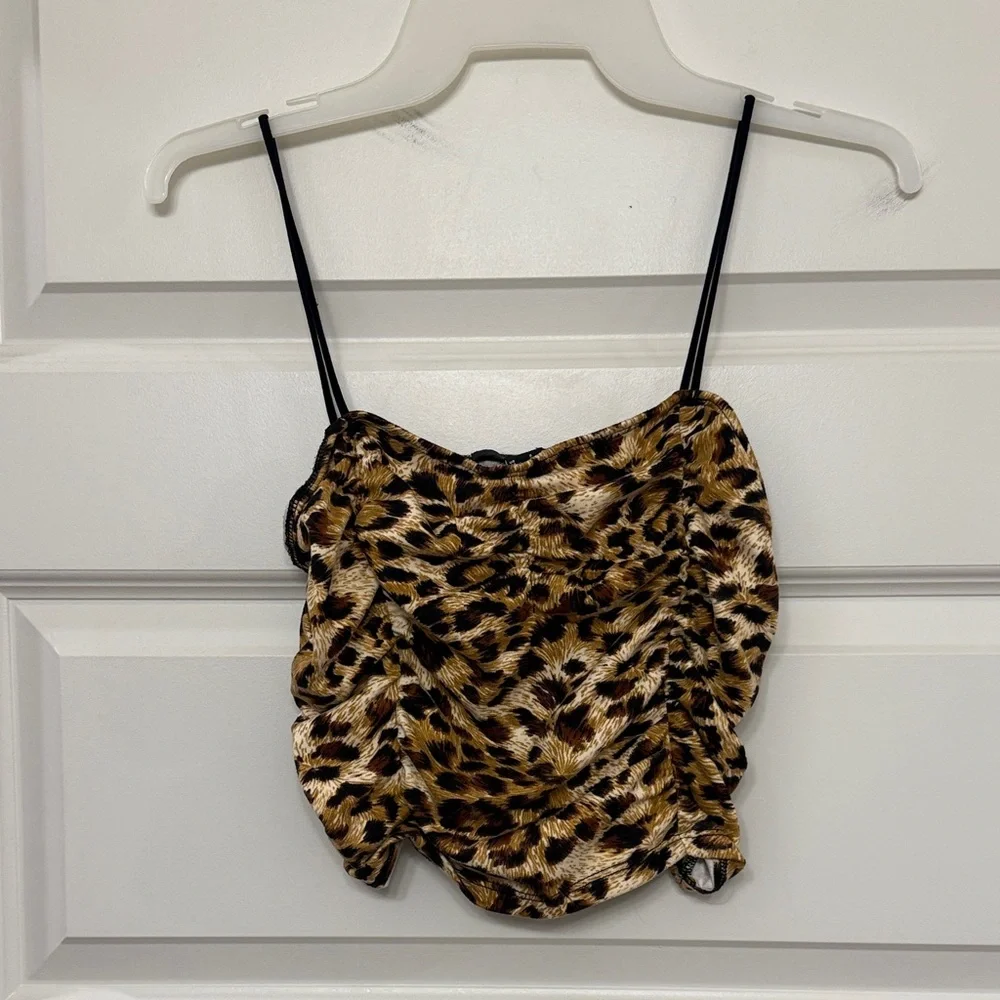 Leopard Print Ruched Cami Top - Picture 1 of 1